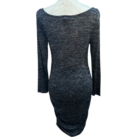 Heather Black Ruched Bodycon Dress Womens SZ L Coquette Long Sleeve Soft Knit - Picture 2 of 9
